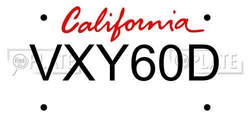VXY60D California License Plate