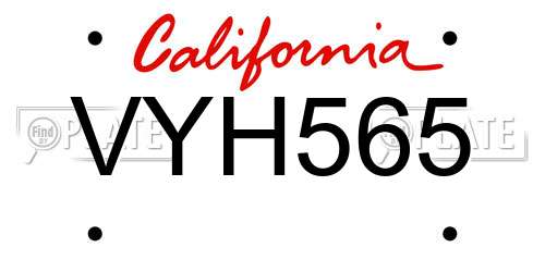 VYH565 California License Plate