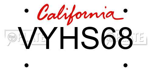 VYHS68 California License Plate