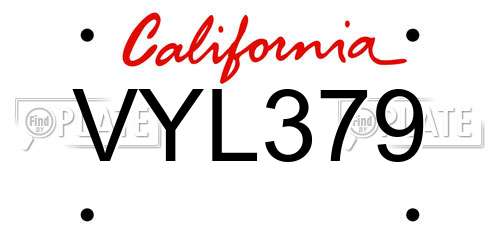 VYL379 California License Plate