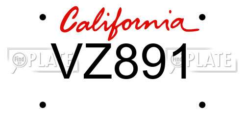 VZ891 California License Plate
