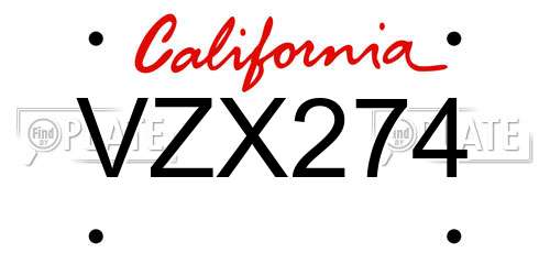 VZX274 California License Plate