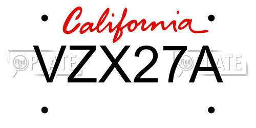 VZX27A California License Plate