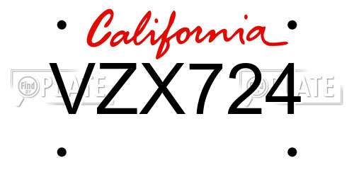 VZX724 California License Plate