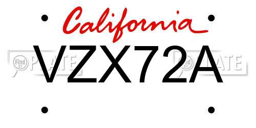 VZX72A California License Plate