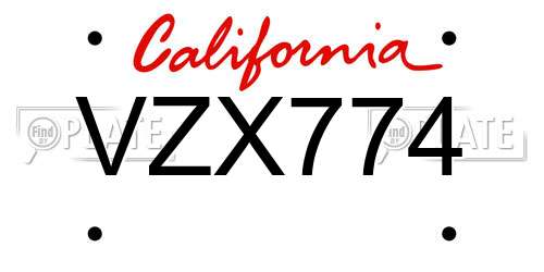 VZX774 California License Plate