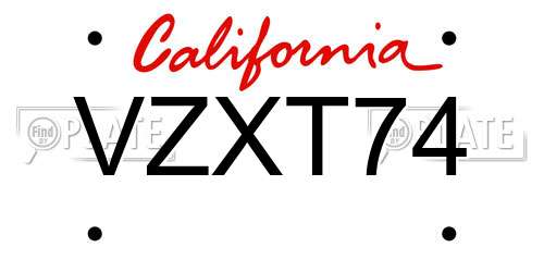 VZXT74 California License Plate