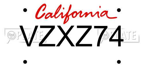 VZXZ74 California License Plate