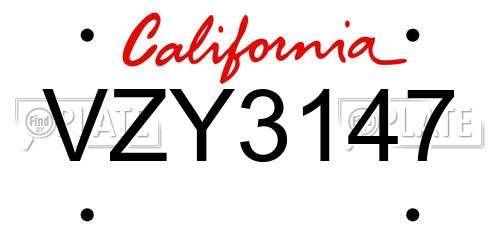 VZY3147 California License Plate