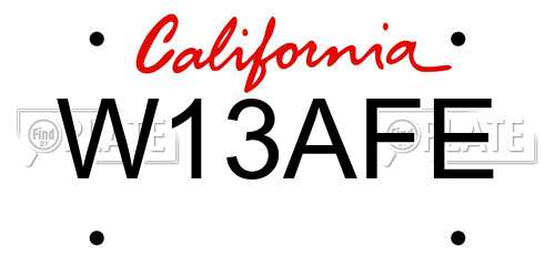 W13AFE California License Plate
