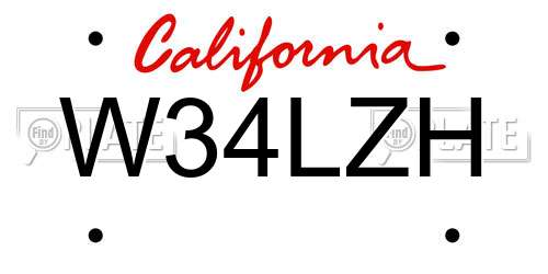 W34LZH California License Plate