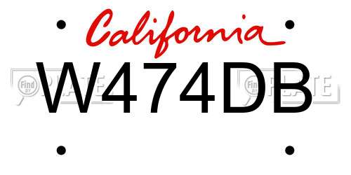 W474DB California License Plate