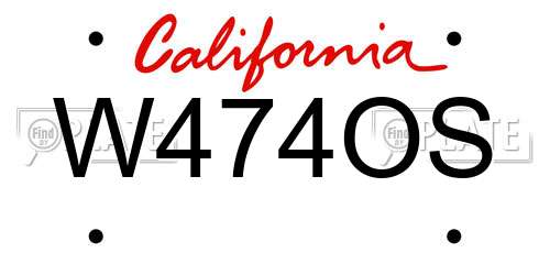 W474OS California License Plate