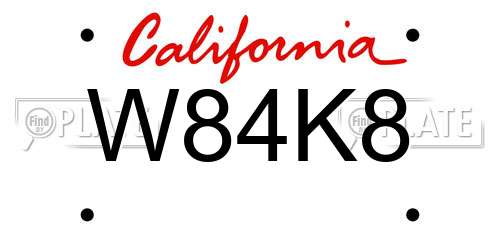 W84K8 California License Plate