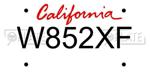 W852XF California License Plate