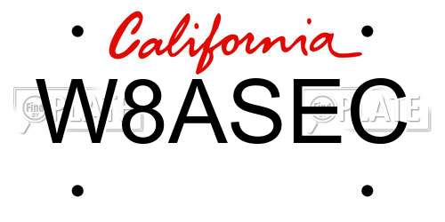 W8ASEC California License Plate