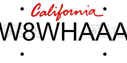 W8WHAAA California License Plate