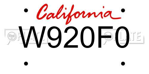 W920F0 California License Plate