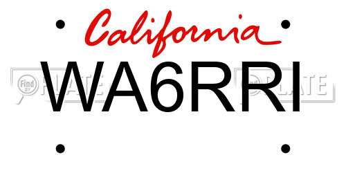 WA6RRI California License Plate