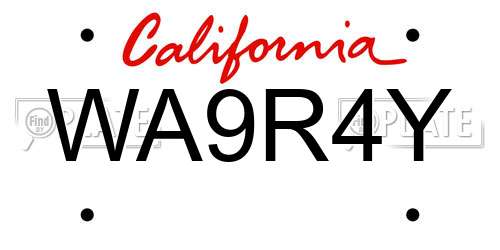 WA9R4Y California License Plate