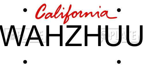 WAHZHUU California License Plate