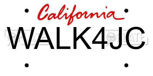 WALK4JC California License Plate