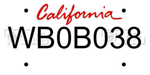 WB0B038 California License Plate