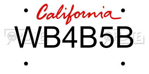 WB4B5B California License Plate