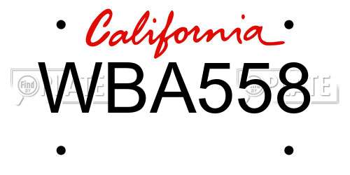WBA558 California License Plate