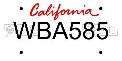 WBA585 California License Plate