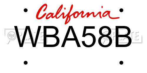 WBA58B California License Plate