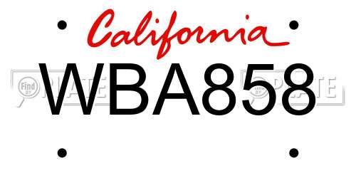 WBA858 California License Plate