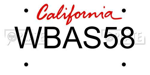 WBAS58 California License Plate