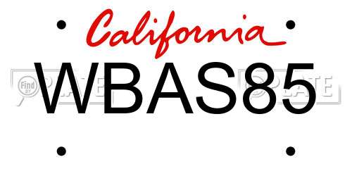 WBAS85 California License Plate