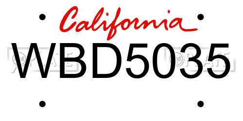 WBD5035 California License Plate