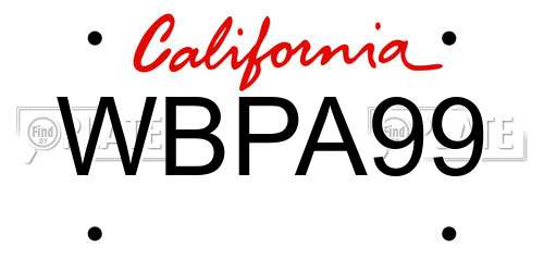 WBPA99 California License Plate