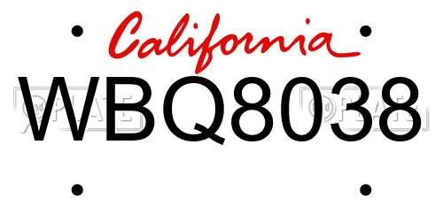 WBQ8038 California License Plate