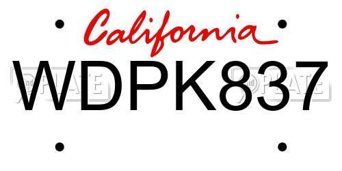 WDPK837 California License Plate