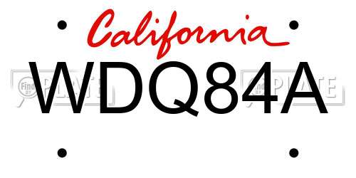 WDQ84A California License Plate