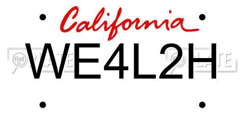 WE4L2H California License Plate