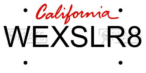 WEXSLR8 California License Plate