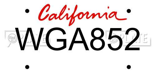 WGA852 California License Plate