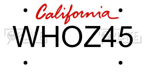 WHOZ45 California License Plate