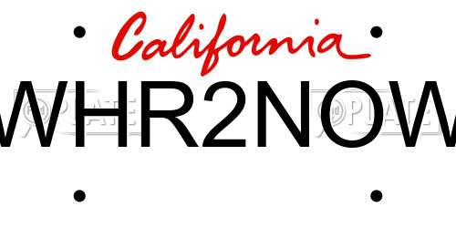 WHR2NOW California License Plate