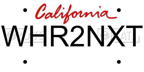 WHR2NXT California License Plate