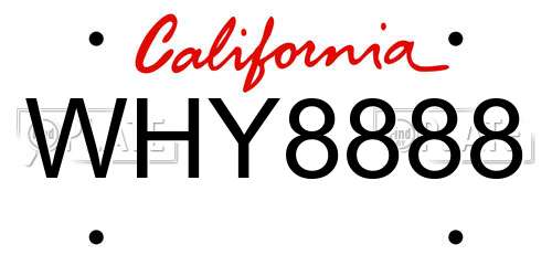WHY8888 California License Plate