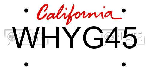 WHYG45 California License Plate