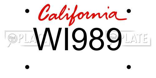 WI989 California License Plate
