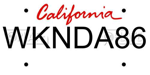 WKNDA86 California License Plate