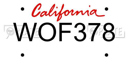 WOF378 California License Plate